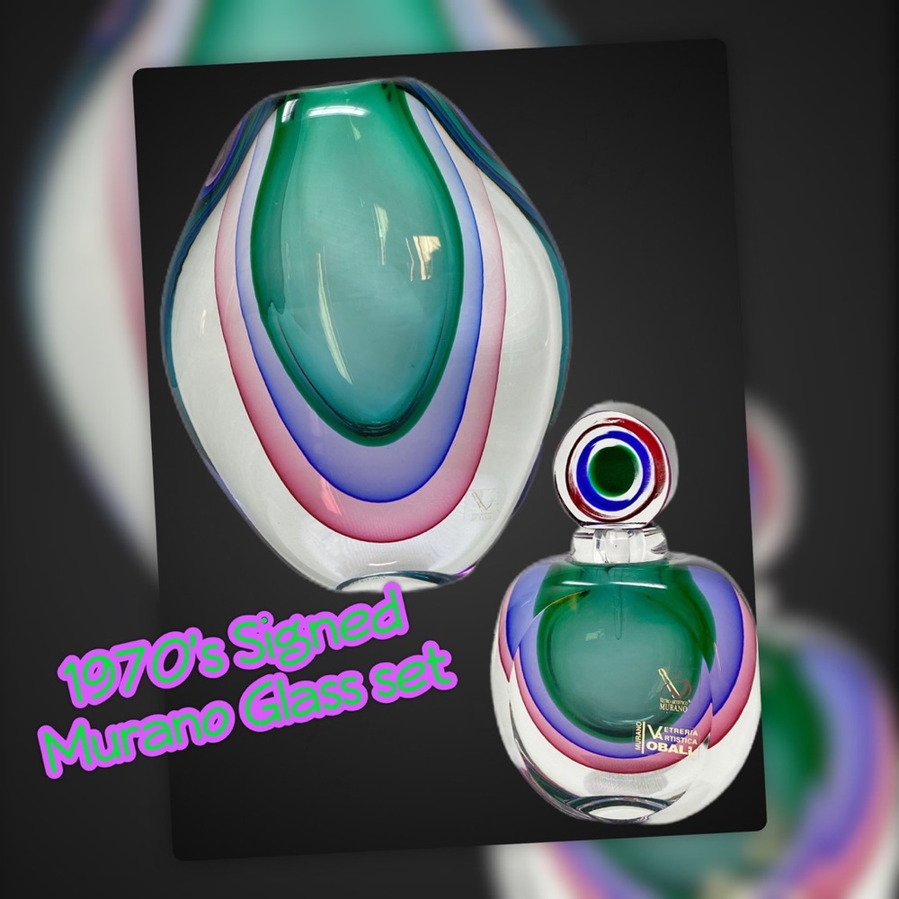 1970’s Signed Luigi Onesto Vase and Perfume Set